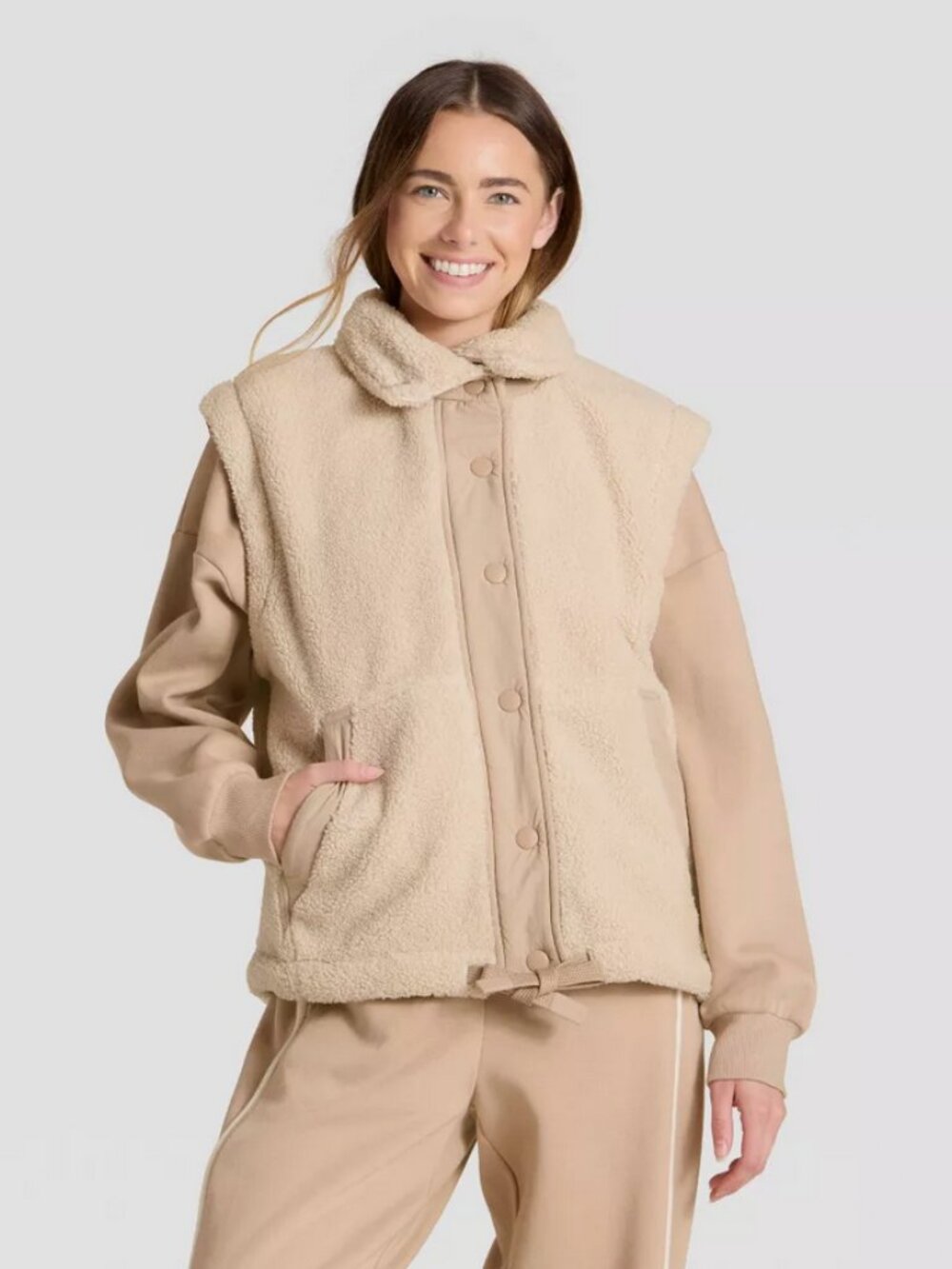 Women's High Pile Vest - JoyLab Tan/Taupe S - Picture 1 of 7